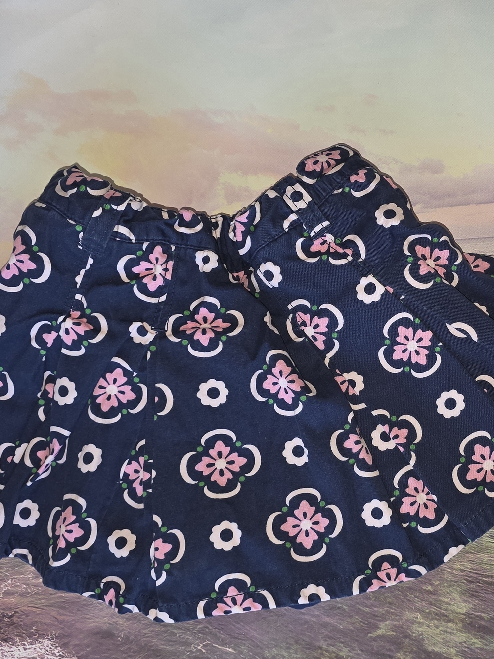 Toddler Girls Navy Floral A-Line Skirt - Pink & White Pattern